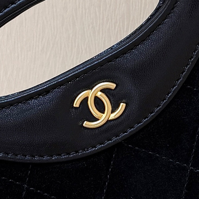 25S CHANEL MINI SHOPPING BAG 20 IN BLACK SUEDE CALFSKIN