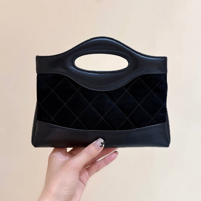 25S CHANEL MINI SHOPPING BAG 20 IN BLACK SUEDE CALFSKIN
