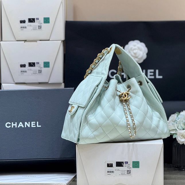 CHANEL 25S HANDBAG IN PALE CYAN 30 CALFSKIN GOLD HARDWARE