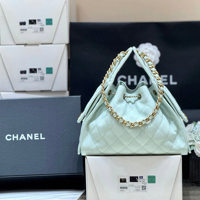 CHANEL 25S HANDBAG IN PALE CYAN 30 CALFSKIN GOLD HARDWARE