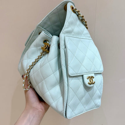 CHANEL 25S HANDBAG IN PALE CYAN 30 CALFSKIN GOLD HARDWARE