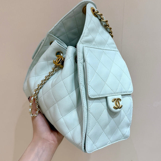 CHANEL 25S HANDBAG IN PALE CYAN 30 CALFSKIN GOLD HARDWARE