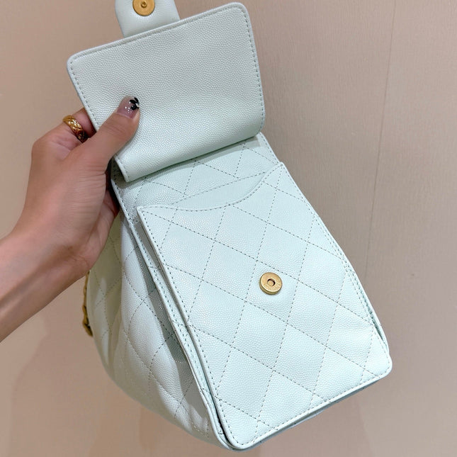 CHANEL 25S HANDBAG IN PALE CYAN 30 CALFSKIN GOLD HARDWARE