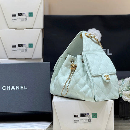 CHANEL 25S HANDBAG IN PALE CYAN 30 CALFSKIN GOLD HARDWARE