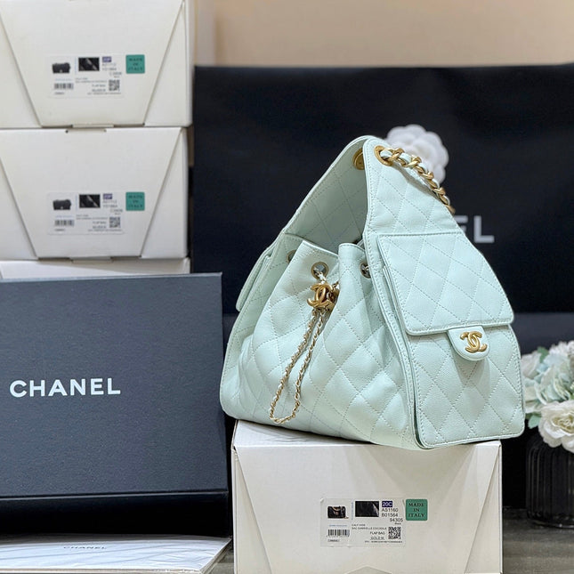 CHANEL 25S HANDBAG IN PALE CYAN 30 CALFSKIN GOLD HARDWARE