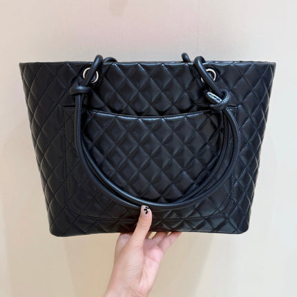 CHANEL 25S CAMBON LIGNE TOTE BAG 30 IN BLACK AND WHITE LAMBSKIN
