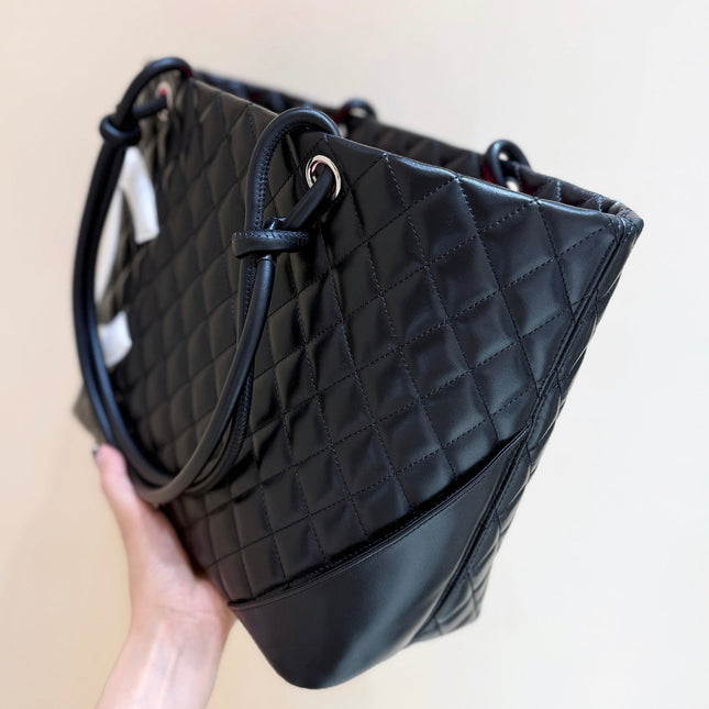 CHANEL 25S CAMBON LIGNE TOTE BAG 30 IN BLACK AND WHITE LAMBSKIN