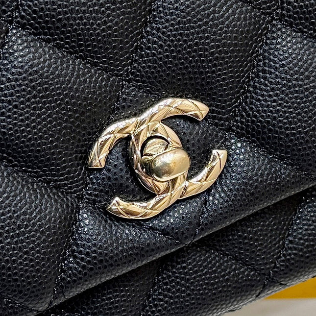 CHANEL 25S COCO CRUSH HANDLE 18 IN BLACK CALFSKIN GOLD HARDWARE