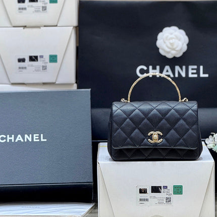 CHANEL 25S COCO CRUSH HANDLE 18 IN BLACK CALFSKIN GOLD HARDWARE