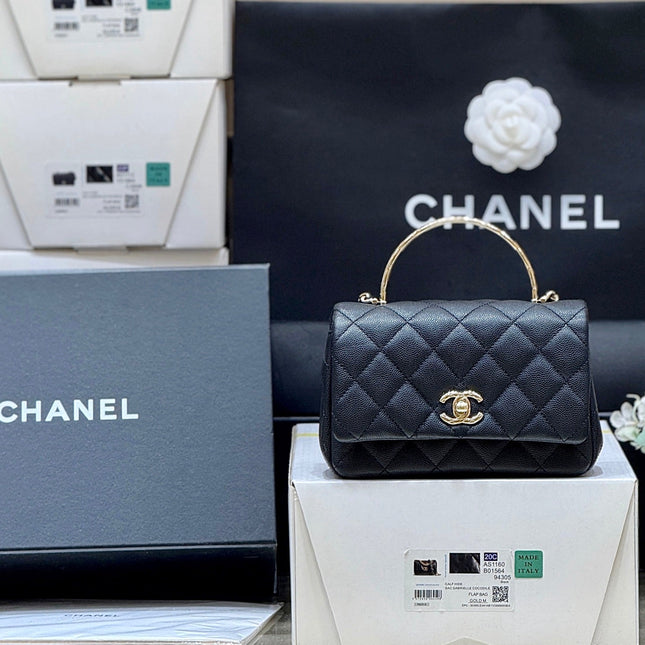 CHANEL 25S COCO CRUSH HANDLE 18 IN BLACK CALFSKIN GOLD HARDWARE
