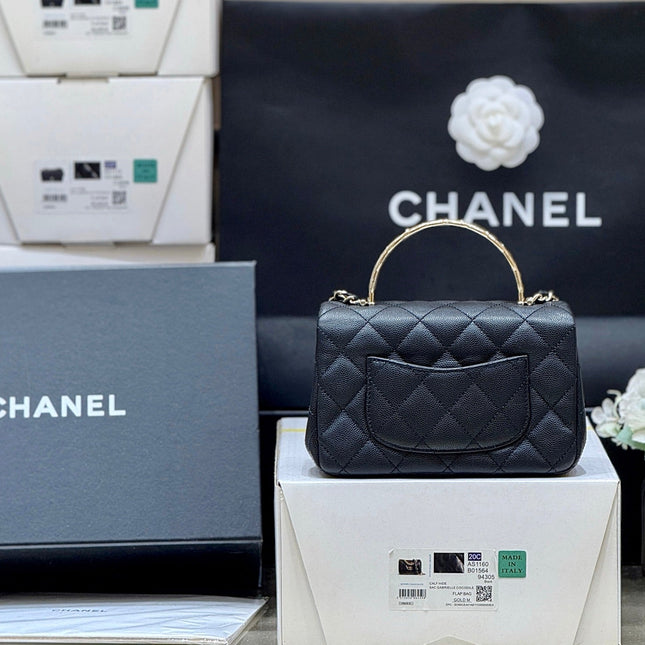 CHANEL 25S COCO CRUSH HANDLE 18 IN BLACK CALFSKIN GOLD HARDWARE