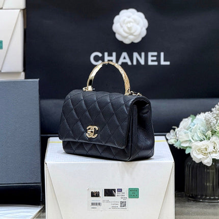 CHANEL 25S COCO CRUSH HANDLE 18 IN BLACK CALFSKIN GOLD HARDWARE