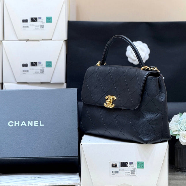 CHANEL 25S MEDIUM FLAP BAG 28 IN BLACK CALFSKIN GOLD HARDWARE