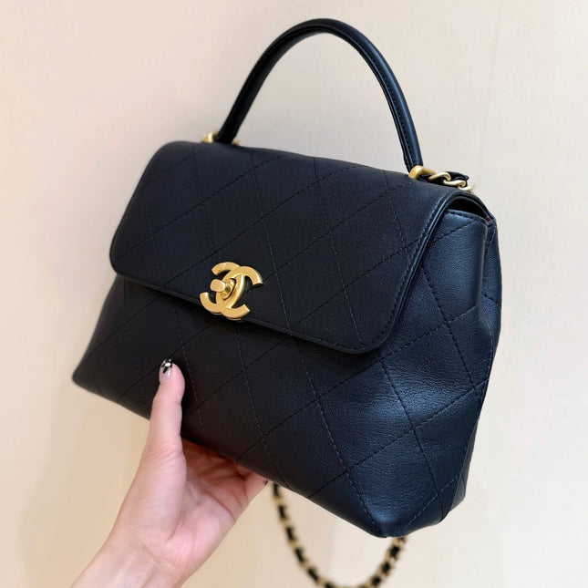 CHANEL 25S MEDIUM FLAP BAG 28 IN BLACK CALFSKIN GOLD HARDWARE