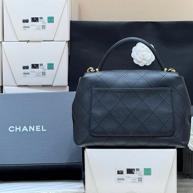 CHANEL 25S MEDIUM FLAP BAG 28 IN BLACK CALFSKIN GOLD HARDWARE