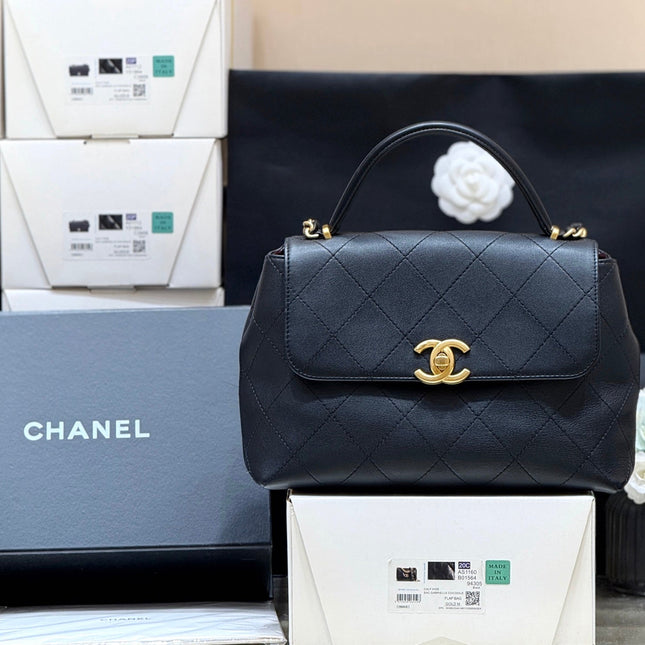 CHANEL 25S MEDIUM FLAP BAG 28 IN BLACK CALFSKIN GOLD HARDWARE