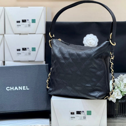 CHANEL 25S LARGE MAXIUM OLD HOBO BAG 34 IN BLACK CALFSKIN