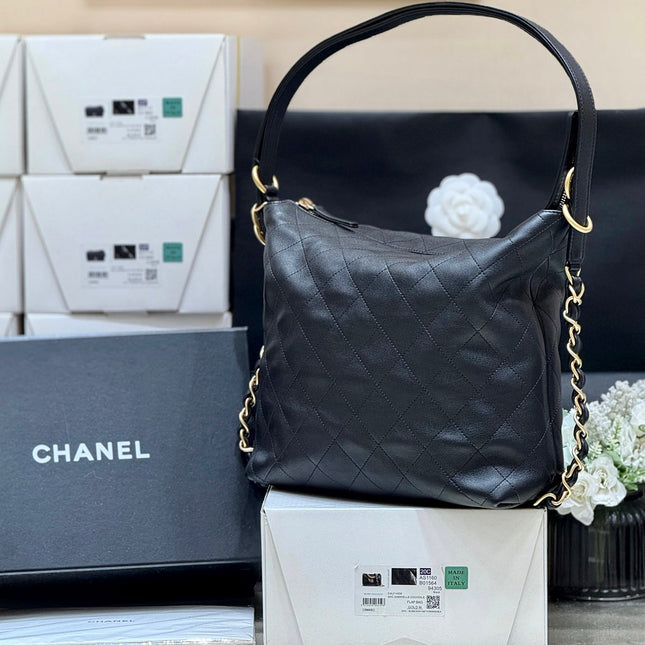 CHANEL 25S LARGE MAXIUM OLD HOBO BAG 34 IN BLACK CALFSKIN