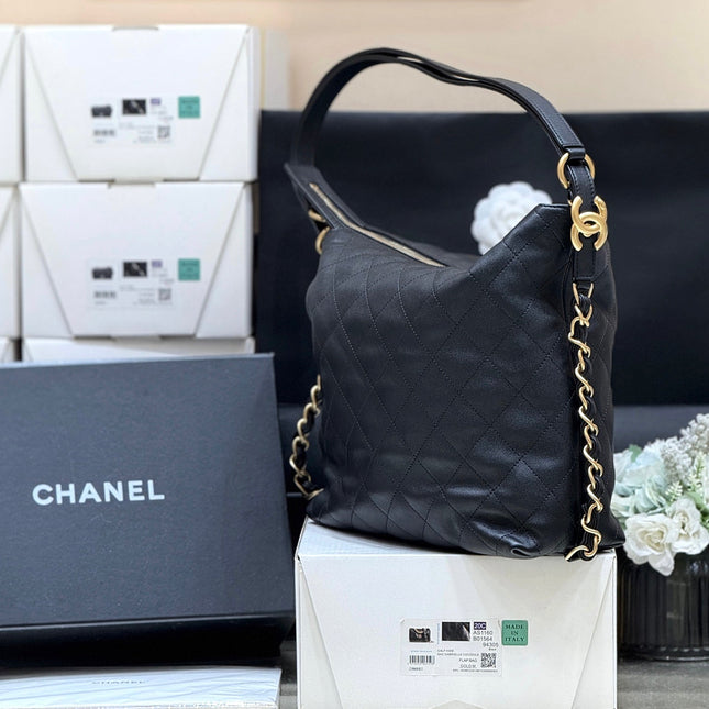 CHANEL 25S LARGE MAXIUM OLD HOBO BAG 34 IN BLACK CALFSKIN