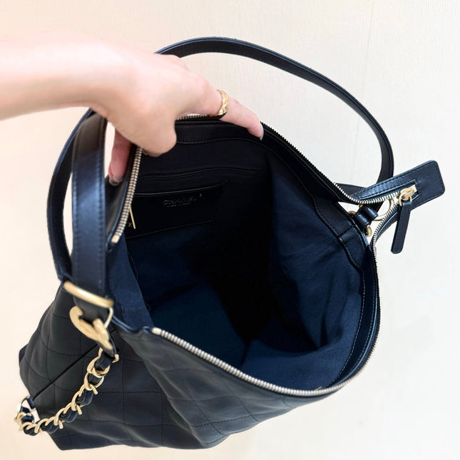 CHANEL 25S LARGE MAXIUM OLD HOBO BAG 34 IN BLACK CALFSKIN