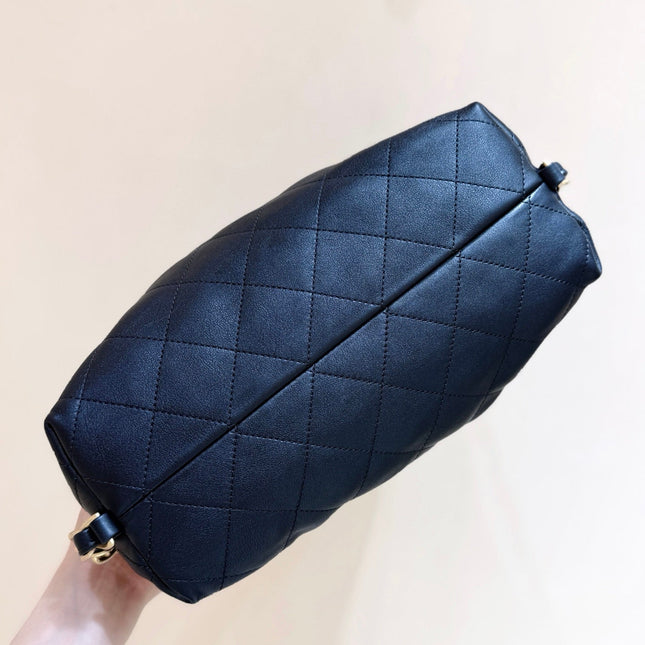 CHANEL 25S LARGE MAXIUM OLD HOBO BAG 34 IN BLACK CALFSKIN