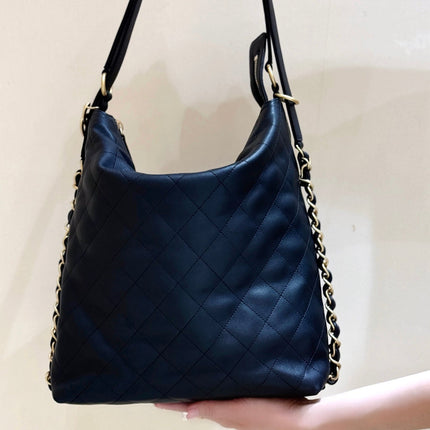 CHANEL 25S MEDIUM MAXIUM OLD HOBO BAG 33 IN BLACK CALFSKIN