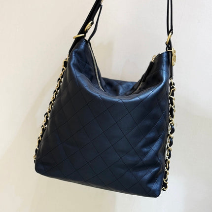 CHANEL 25S MEDIUM MAXIUM OLD HOBO BAG 33 IN BLACK CALFSKIN