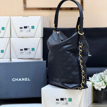 CHANEL 25S MEDIUM MAXIUM OLD HOBO BAG 33 IN BLACK CALFSKIN
