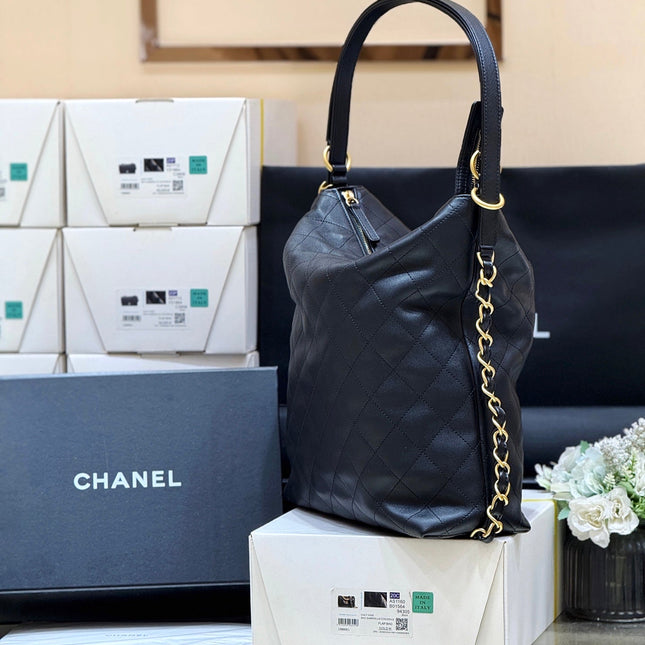 CHANEL 25S MEDIUM MAXIUM OLD HOBO BAG 33 IN BLACK CALFSKIN
