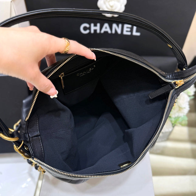 CHANEL 25S MEDIUM MAXIUM OLD HOBO BAG 33 IN BLACK CALFSKIN