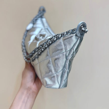 CHANEL 25S HOBO BAG KABELKA 26 IN SILVER CALFSKIN