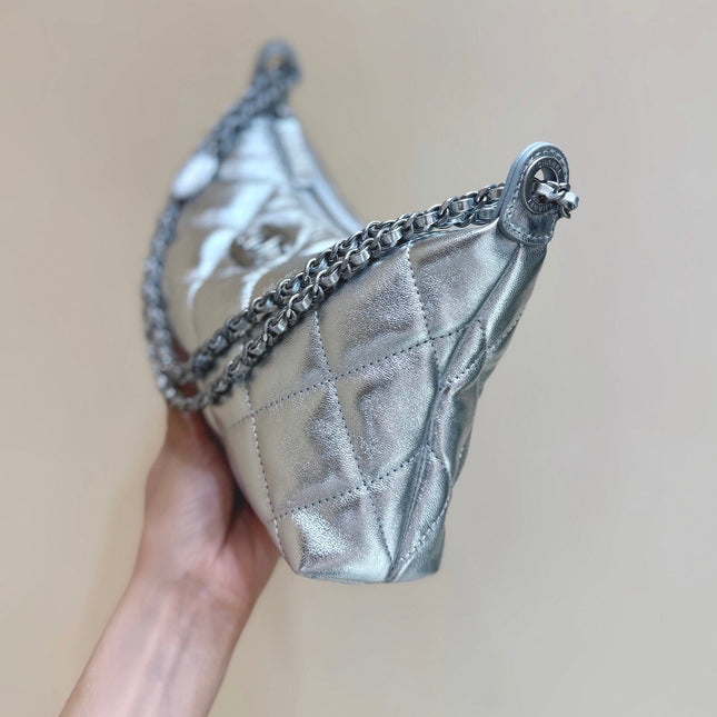 CHANEL 25S HOBO BAG KABELKA 26 IN SILVER CALFSKIN