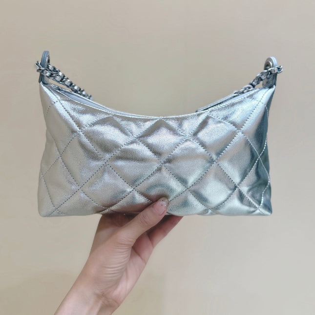CHANEL 25S HOBO BAG KABELKA 26 IN SILVER CALFSKIN