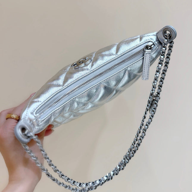 CHANEL 25S HOBO BAG KABELKA 26 IN SILVER CALFSKIN