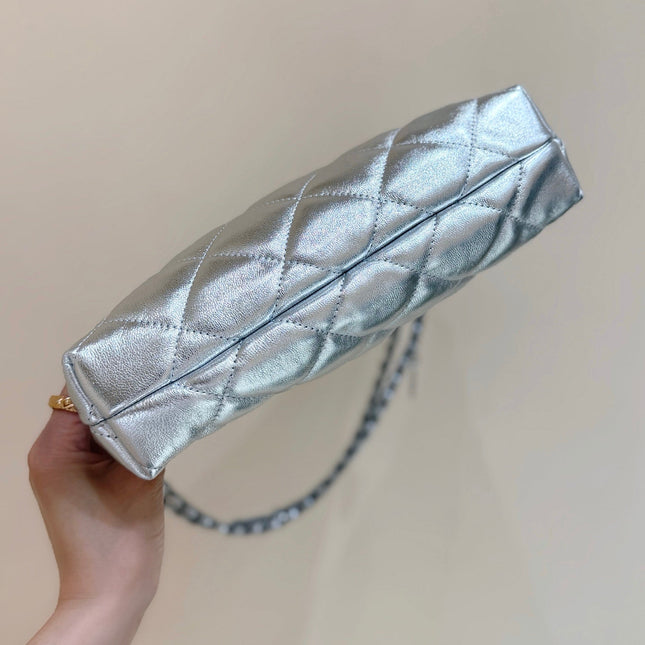 CHANEL 25S HOBO BAG KABELKA 26 IN SILVER CALFSKIN