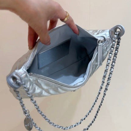 CHANEL 25S HOBO BAG KABELKA 26 IN SILVER CALFSKIN
