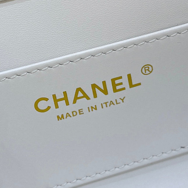 CHANEL 25S COCO CRUSH HANDLE 18 IN WHITE CALFSKIN GOLD HARDWARE