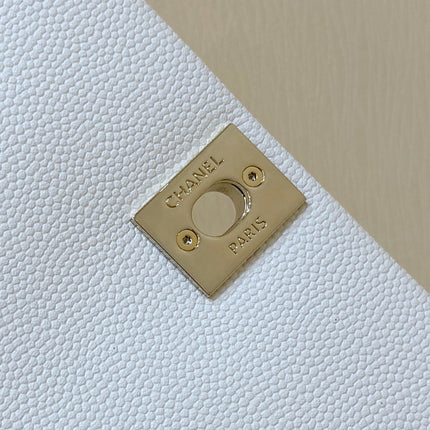 CHANEL 25S COCO CRUSH HANDLE 18 IN WHITE CALFSKIN GOLD HARDWARE