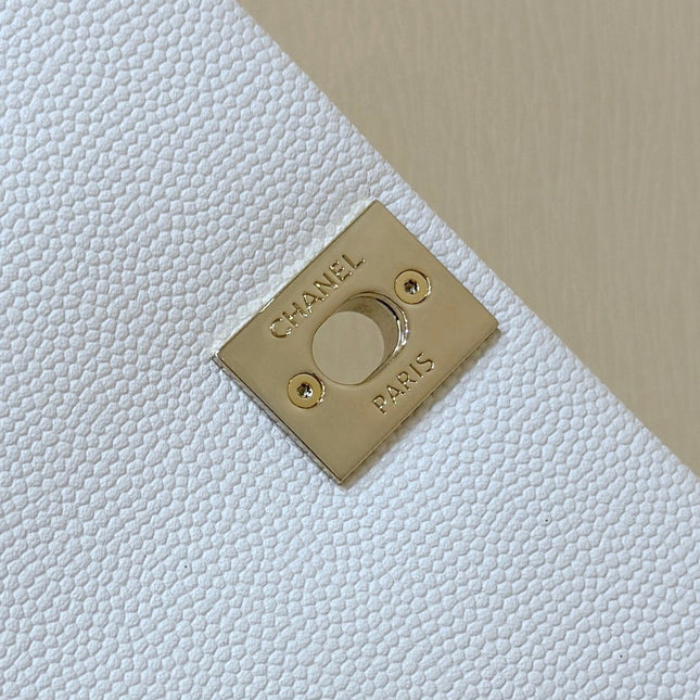 CHANEL 25S COCO CRUSH HANDLE 18 IN WHITE CALFSKIN GOLD HARDWARE