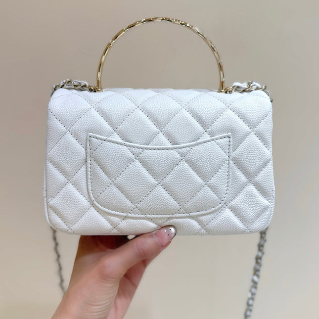 CHANEL 25S COCO CRUSH HANDLE 18 IN WHITE CALFSKIN GOLD HARDWARE