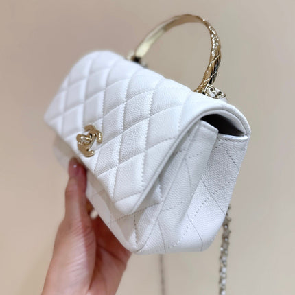 CHANEL 25S COCO CRUSH HANDLE 18 IN WHITE CALFSKIN GOLD HARDWARE