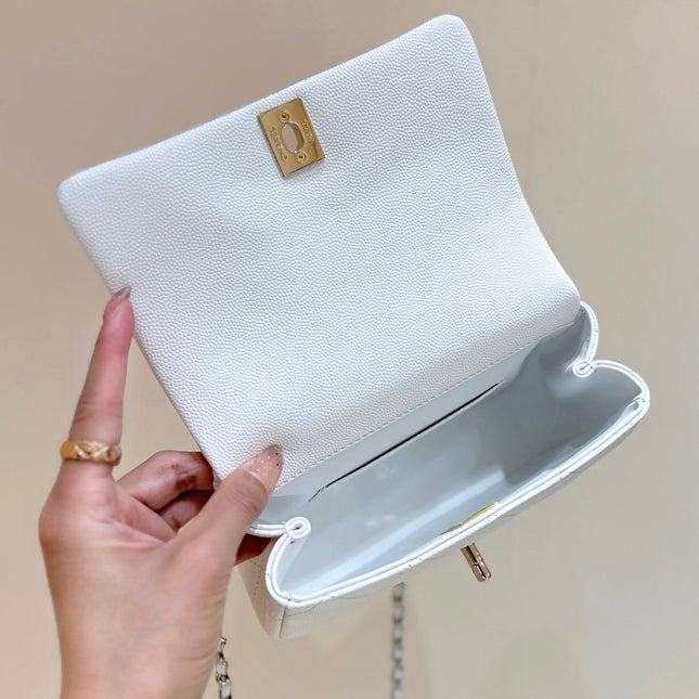 CHANEL 25S COCO CRUSH HANDLE 18 IN WHITE CALFSKIN GOLD HARDWARE