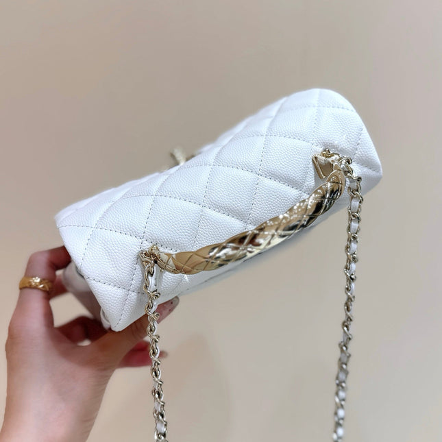 CHANEL 25S COCO CRUSH HANDLE 18 IN WHITE CALFSKIN GOLD HARDWARE