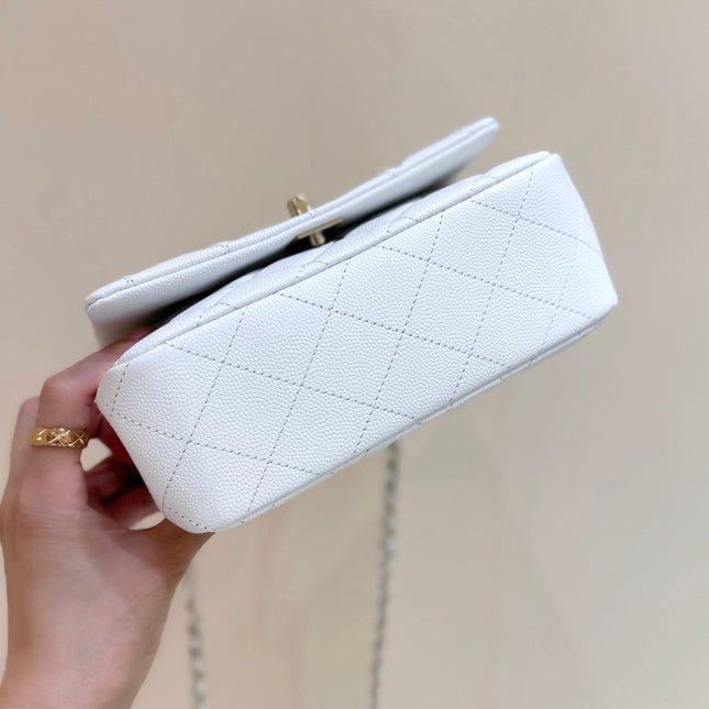 CHANEL 25S COCO CRUSH HANDLE 18 IN WHITE CALFSKIN GOLD HARDWARE