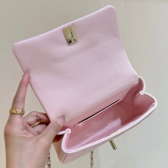 CHANEL 25S COCO CRUSH HANDLE 18 IN PINK CALFSKIN GOLD HARDWARE