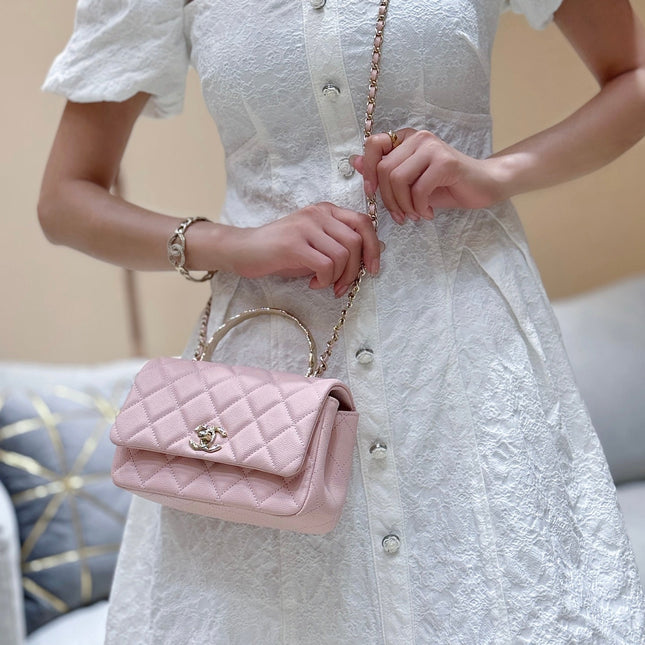 CHANEL 25S COCO CRUSH HANDLE 18 IN PINK CALFSKIN GOLD HARDWARE