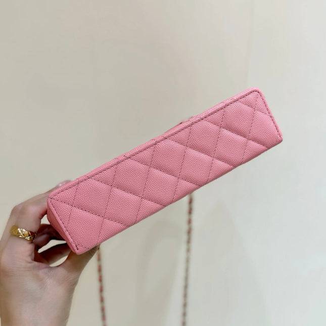 VANITY CASE 19 IN CONTESSA PINK CALFSKIN GOLD-TONE METALLIC