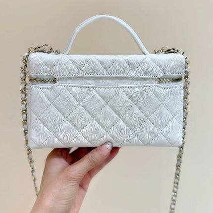 STRASS VANITY QUILTED CASE 19 IN WHITE CALFSKIN WITH GOLD METALLIC