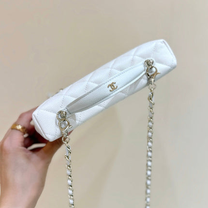 STRASS VANITY QUILTED CASE 19 IN WHITE CALFSKIN WITH GOLD METALLIC