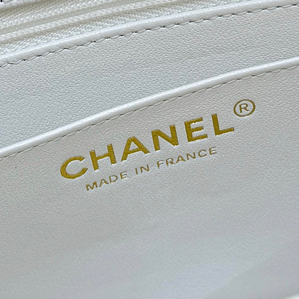 CHANEL 25S MINI SQUARE FLAP BAG 17 IN WHITE CALFSKIN CAVIAR GOLD HARDWARE